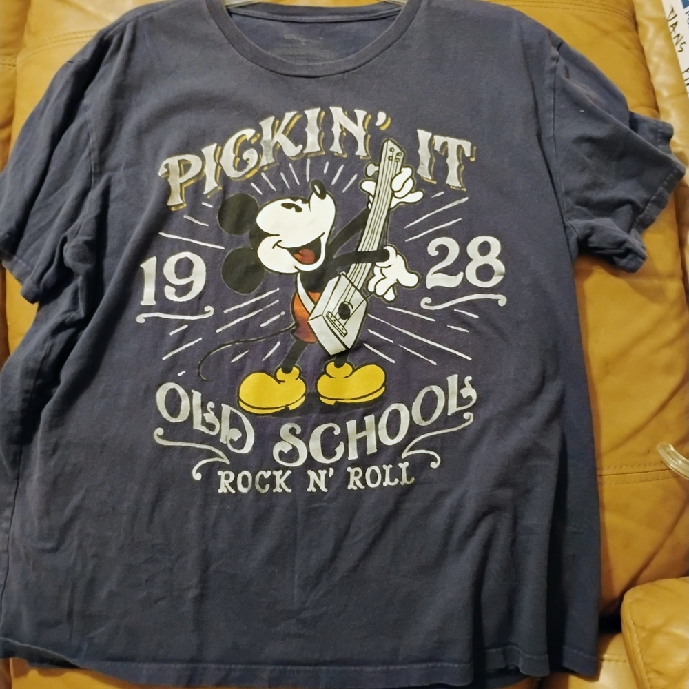 Disney Blue Mickey Mouse Rock 'n' Roll Pickin' It Old School 1928 Tee